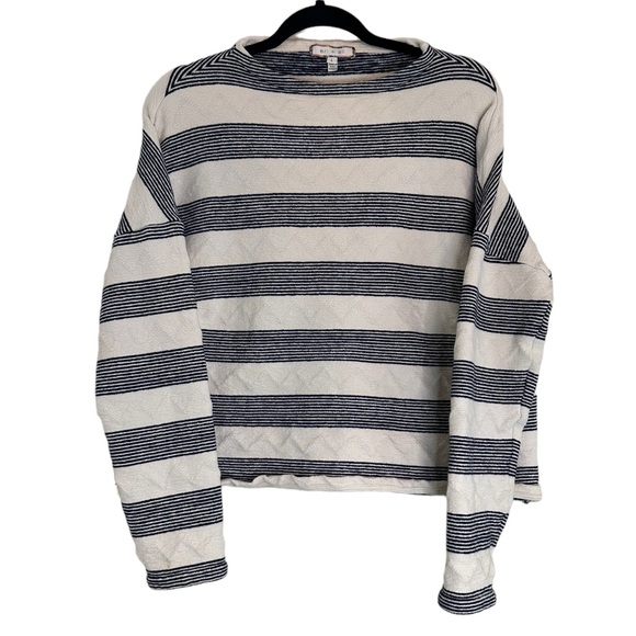Anthropologie Eri + Ali Navy and White Striped Mock Neck Sweater Size Large - Picture 2 of 9